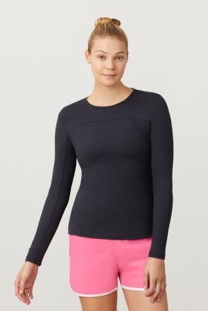 FILA Uv Blocker Long Sleeve Top Shirts Black,Womens Tennis | CA.JLCTWY623